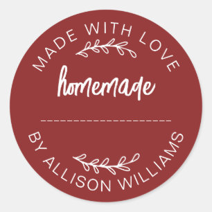 Red Script Made With Love Homemade Food Jar Classic Round Sticker