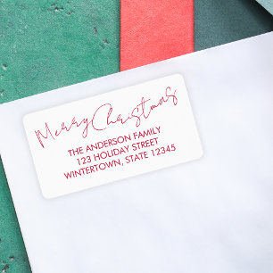 Red Script Merry Christmas Return Address Label