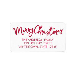 Red Script Merry Christmas Return Address Label