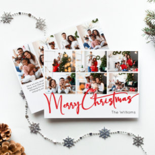 Red Script Merry Christmas Year In Review 10 Photo Holiday Card