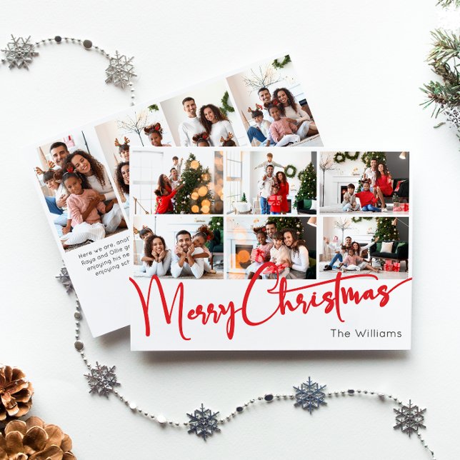Red Script Merry Christmas Year In Review 10 Photo Holiday Card (Creator Uploaded)