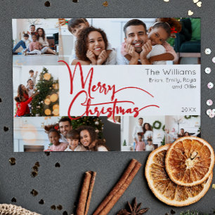 Red Script Merry Christmas Year In Review 6 Photo Holiday Card