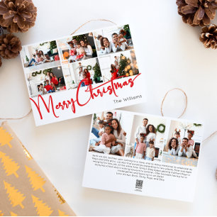 Red Script Merry Christmas Year In Review 9 Photo Holiday Card