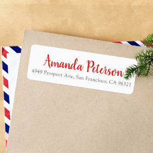 Red Script Name and Address Return Address Label