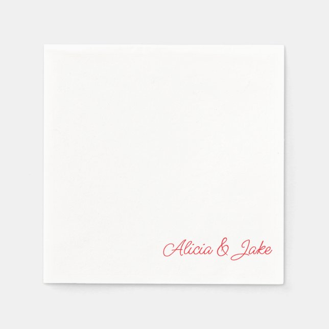 Red Script Names Personalised Wedding Napkin (Front)