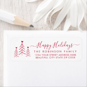 Red Script Pine Christmas Return Address Label