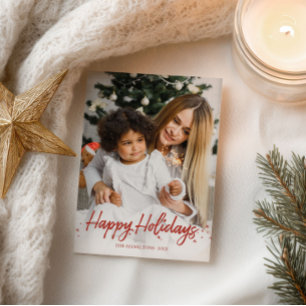 Red Script Unique Photo Happy Holidays Christmas Postcard
