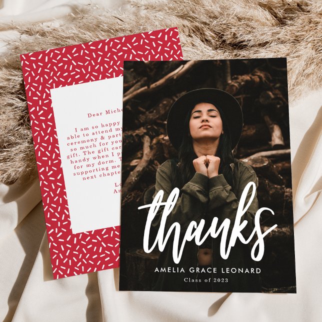 Red | Scripted Photo Graduation Thank You Card (Creator Uploaded)