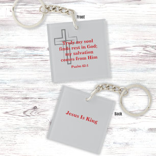 Red Scripture and Minimal Grey Cross Key Ring