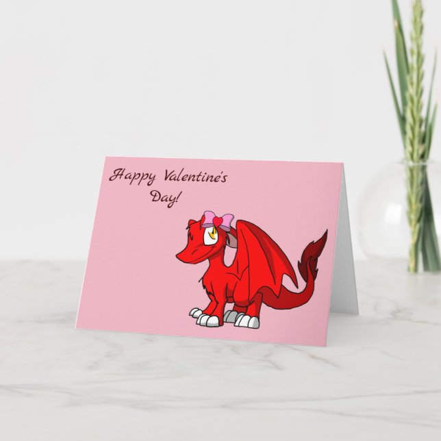 Red SD Furry Dragon w/ Valentine's Day Hairbow Card (Front)