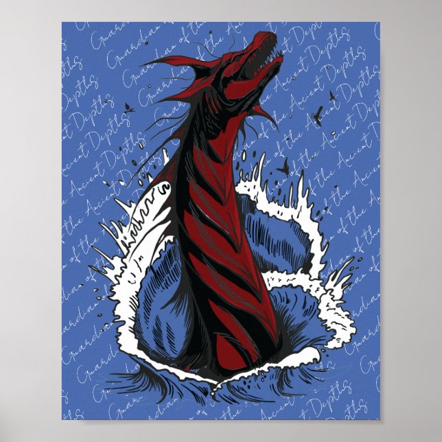 Red Sea Monster Serpent Ocean Waves Poster (Front)