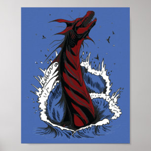 Red Sea Monster Serpent Ocean Waves Poster