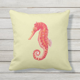 Red Seahorse Beach House Yellow Cushion