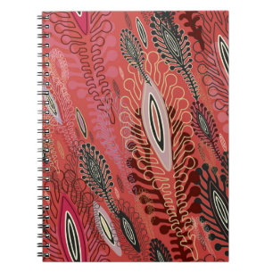 Red seamless decorative background with stylised v notebook