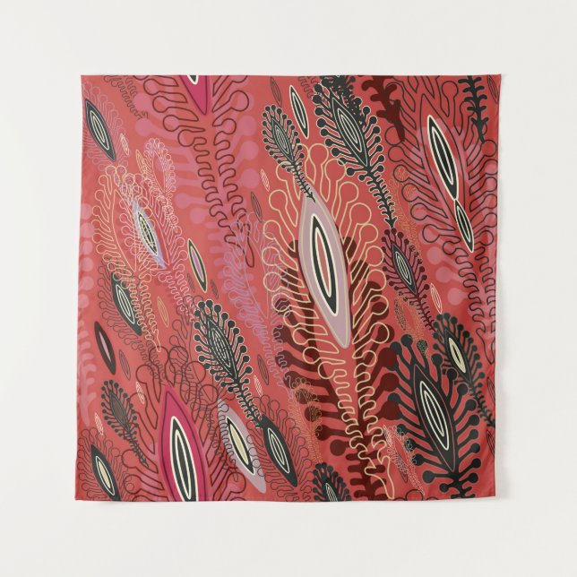 Red seamless decorative background with stylized v tapestry (Front)