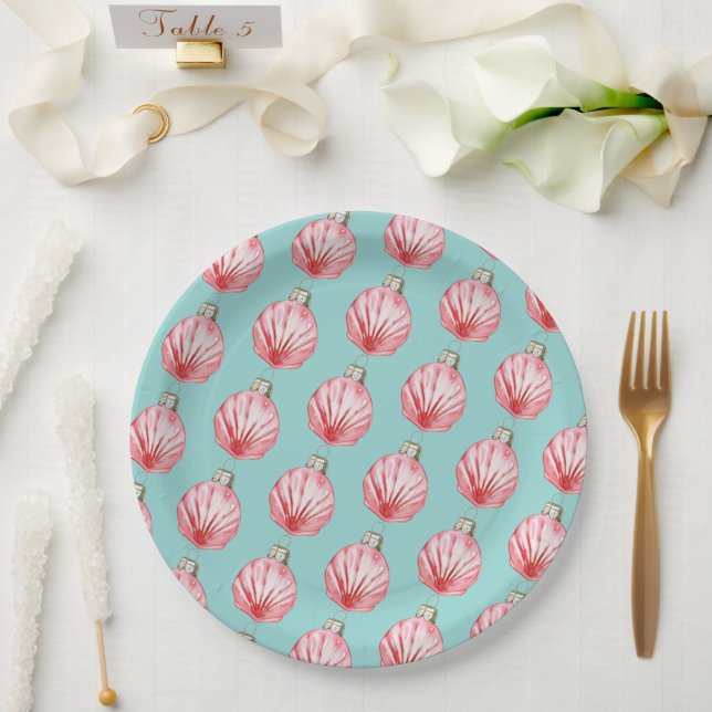 Red Seashell Ornament  Paper Plate (Wedding)