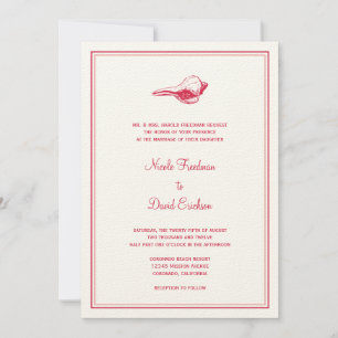 Red seashell simple elegance wedding invitation