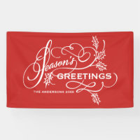 Red Season's Greetings Elegant Flourish Holiday