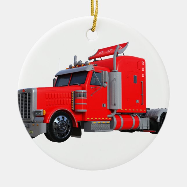 Red Semi Tracter Trailer Ceramic Tree Decoration (Front)