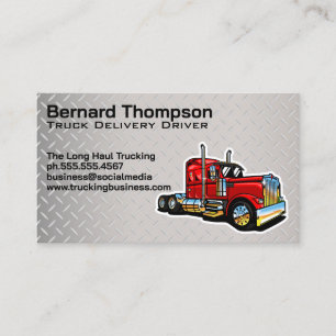 Red Semi Trailer Truck Metallic Steel Business Card