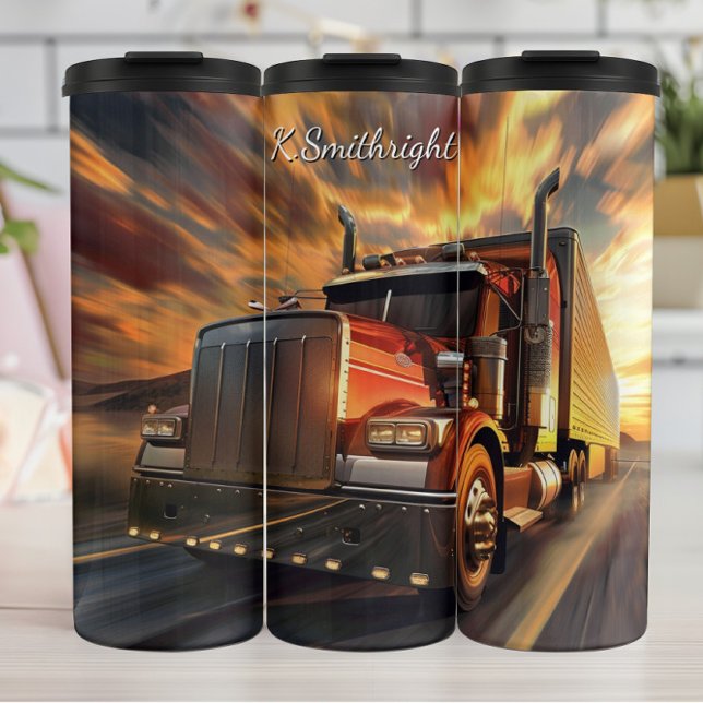 Red Semi Truck Blazing Sunset Thermal Tumbler (Creator Uploaded)