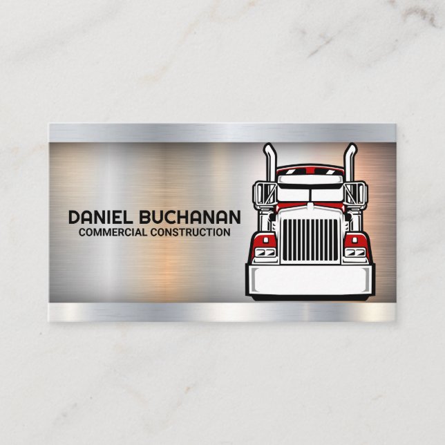 Red Semi Truck | Driver | Metallic Business Card (Front)