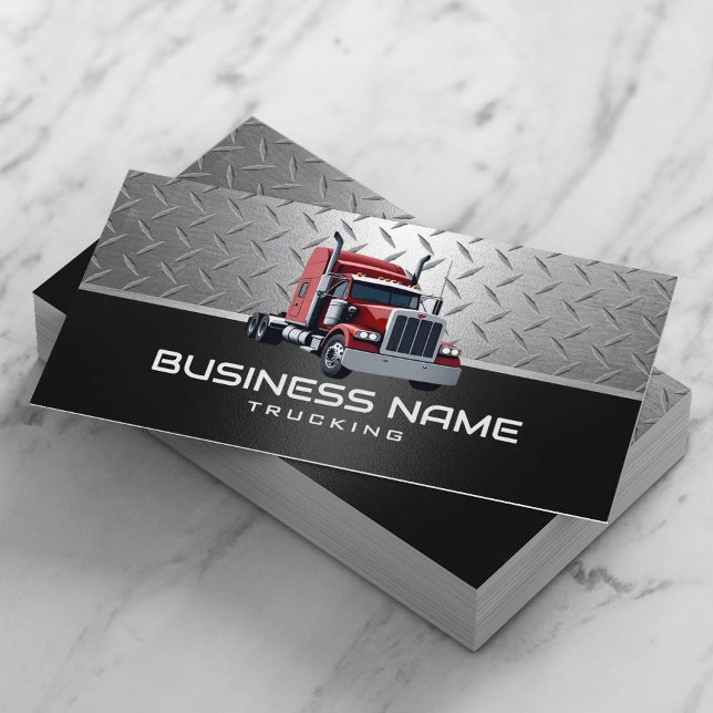 Red Semi Truck Professional Trucking Black Metal Business Card (Creator Uploaded)
