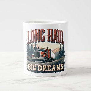 Red Semi-Truck with Mountain Road Scene Large Coffee Mug