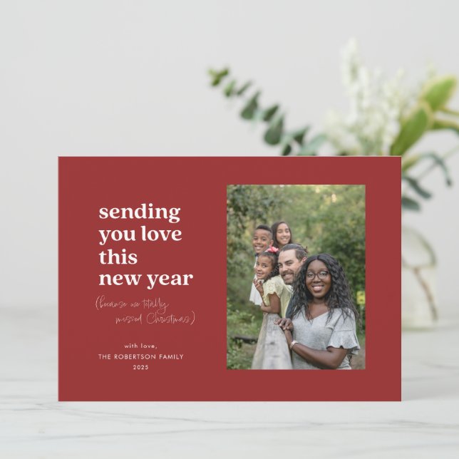 Red Sending You Love This New Year  Holiday Card (Standing Front)