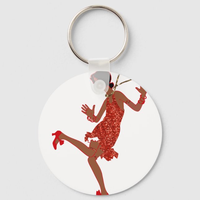 red sequin black flapper key ring (Front)