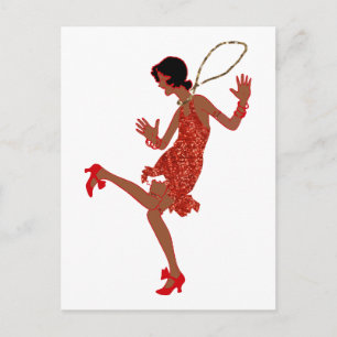 red sequin black flapper postcard