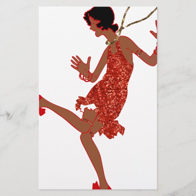 red sequin black flapper stationery (Front)