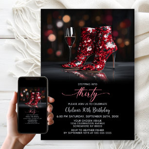 Red Sequin Boots 30th Birthday Party Invitation