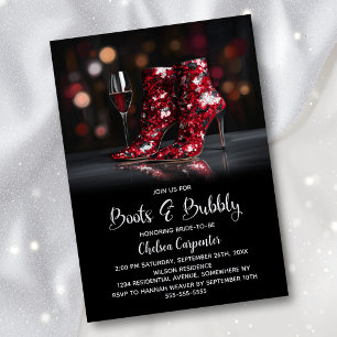 Red Sequin Boots and Bubbly Bridal Shower Invitation