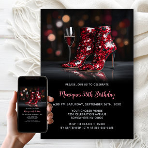 Red Sequin Boots Any Age Birthday Party Invitation