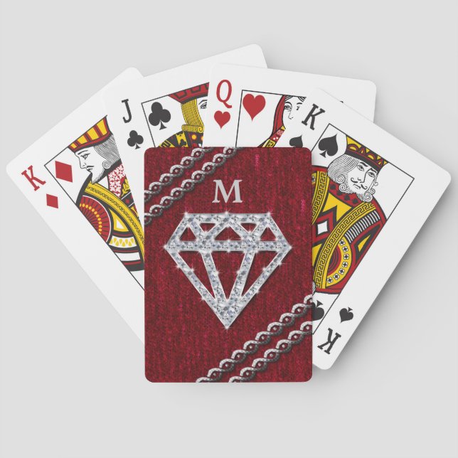 Red Sequin Diamond Shimmer Playing Cards (Back)