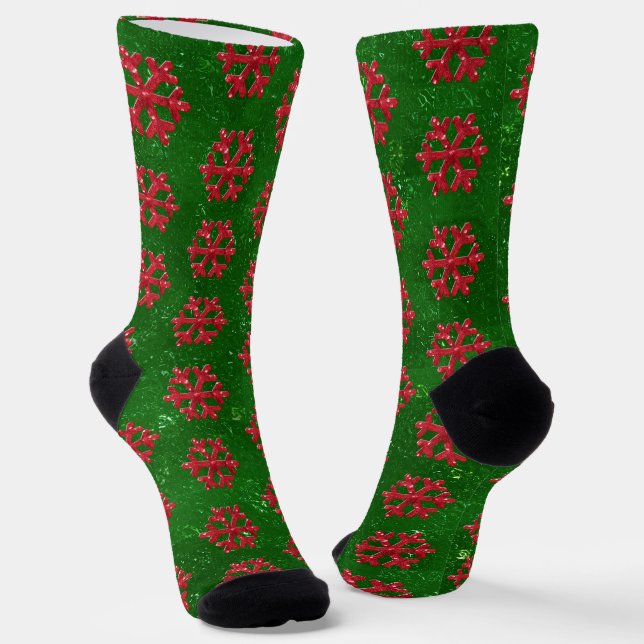 Red Sequin-Look Snowflake Christmas Socks (Angled)