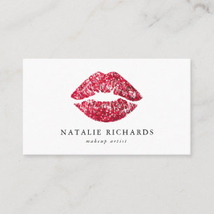 Red Sequins Glitter Lips Makeup Artist Business Card