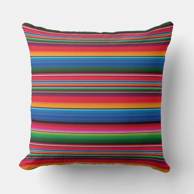 Red serape traditional mexican blanket cushion (Front)