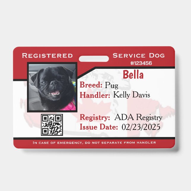 Red service dog ID card Badge (Front)