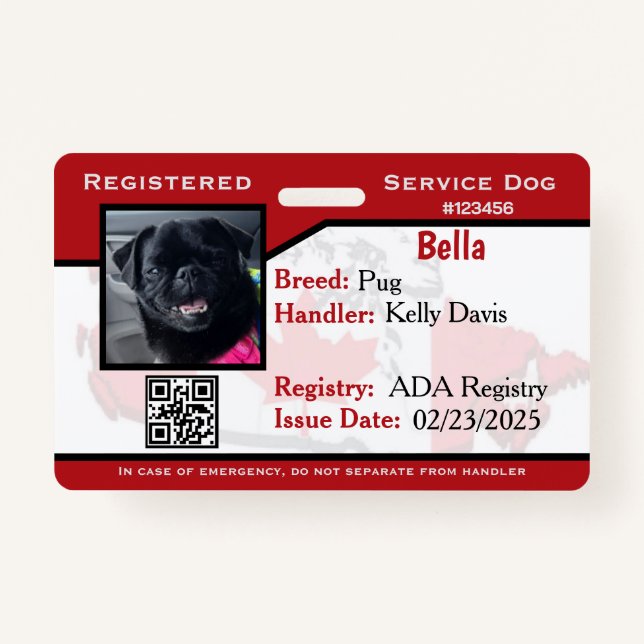 Red service dog ID card Badge ID Badge (Front)