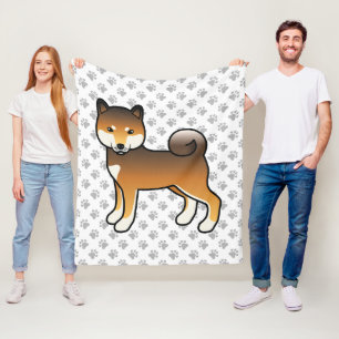 Red Sesame Shiba Inu Cartoon Dog And Paws Fleece Blanket