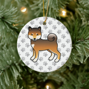 Red Sesame Shiba Inu Cartoon Dog Illustration Ceramic Ornament