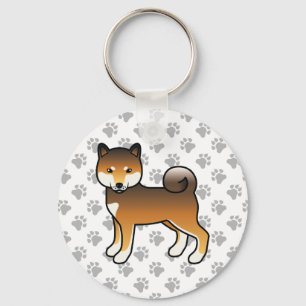 Red Sesame Shiba Inu Cartoon Dog & Paws Key Ring