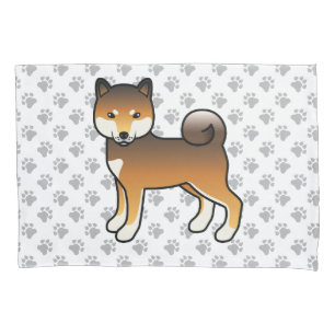 Red Sesame Shiba Inu Cartoon Dog & Paws Pillowcase