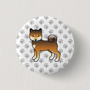 Red Sesame Shiba Inu Cute Cartoon Dog & Paws 3 Cm Round Badge
