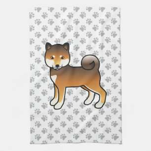 Red Sesame Shiba Inu Cute Dog With Paws Pattern Tea Towel
