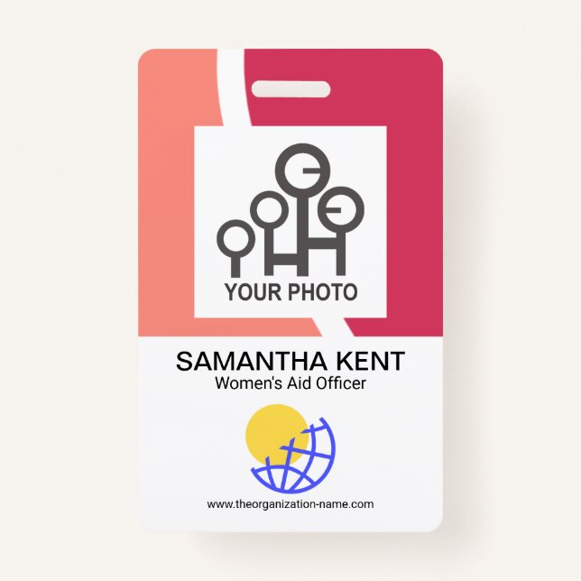 Red Shade Waves Company Name Template ID Badge (Front)