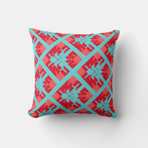 Red Shades Dark Aqua Diagonal Tile Design Cushion