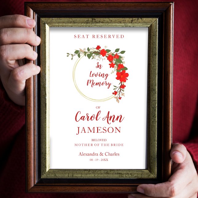 Red Shades Floral Wreath Wedding Loving Memory  Poster (Red Shades Floral Wreath Wedding Loving Memory Poster.)